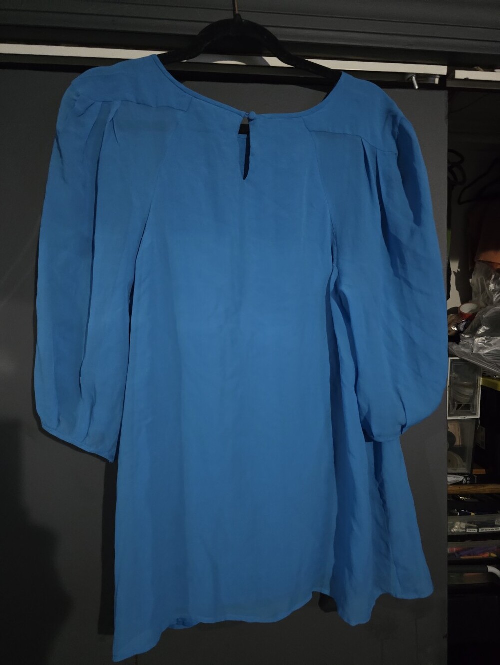 Ann Taylor split neck blouse blue fly